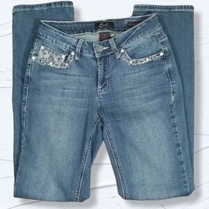 Earl Women's Jeans Size 2 Straight Leg Embellished Blue Medium Wash